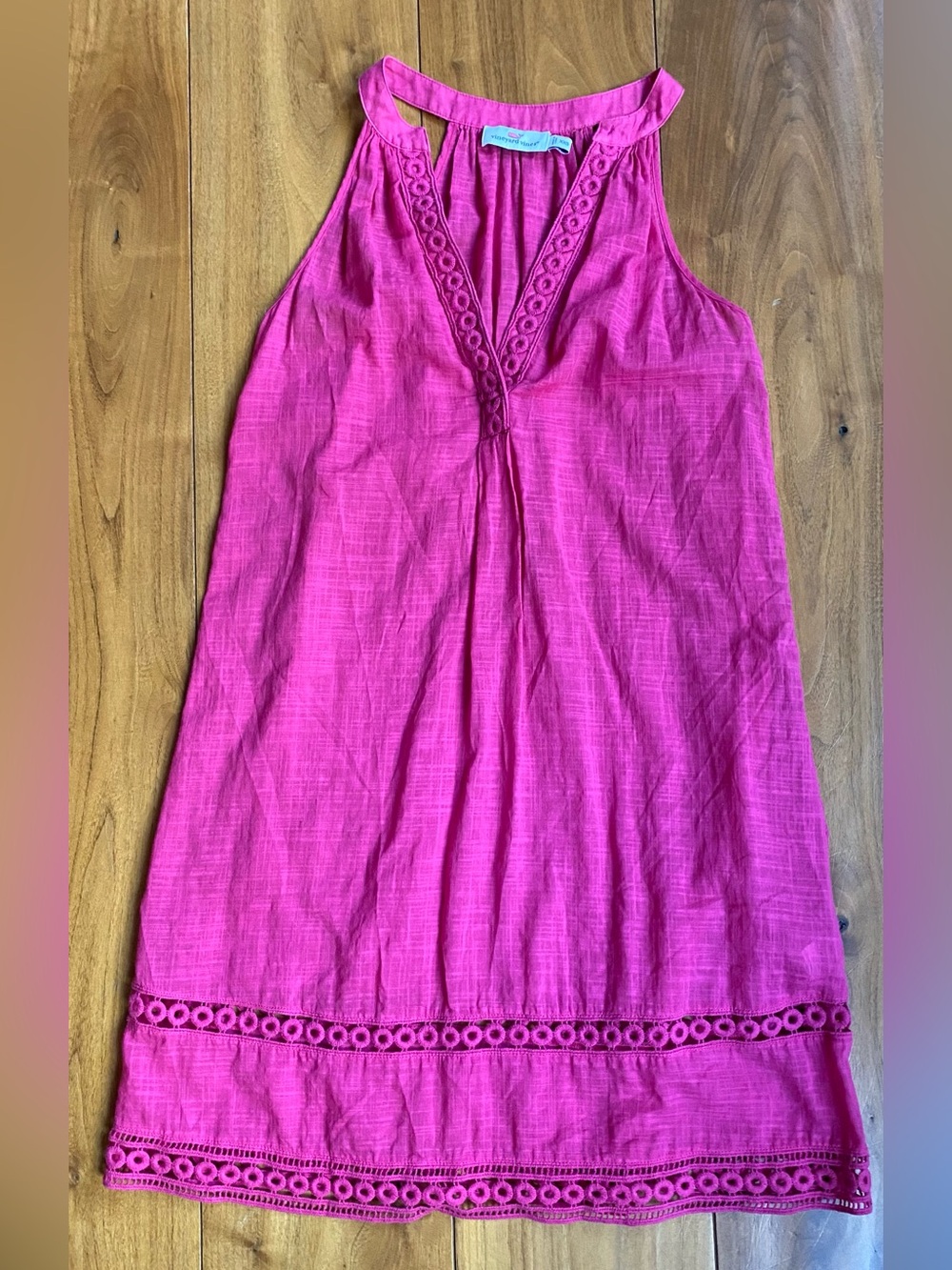 Vineyard Vines Hot Pink Throw Mini Dress with Eyelet Trim